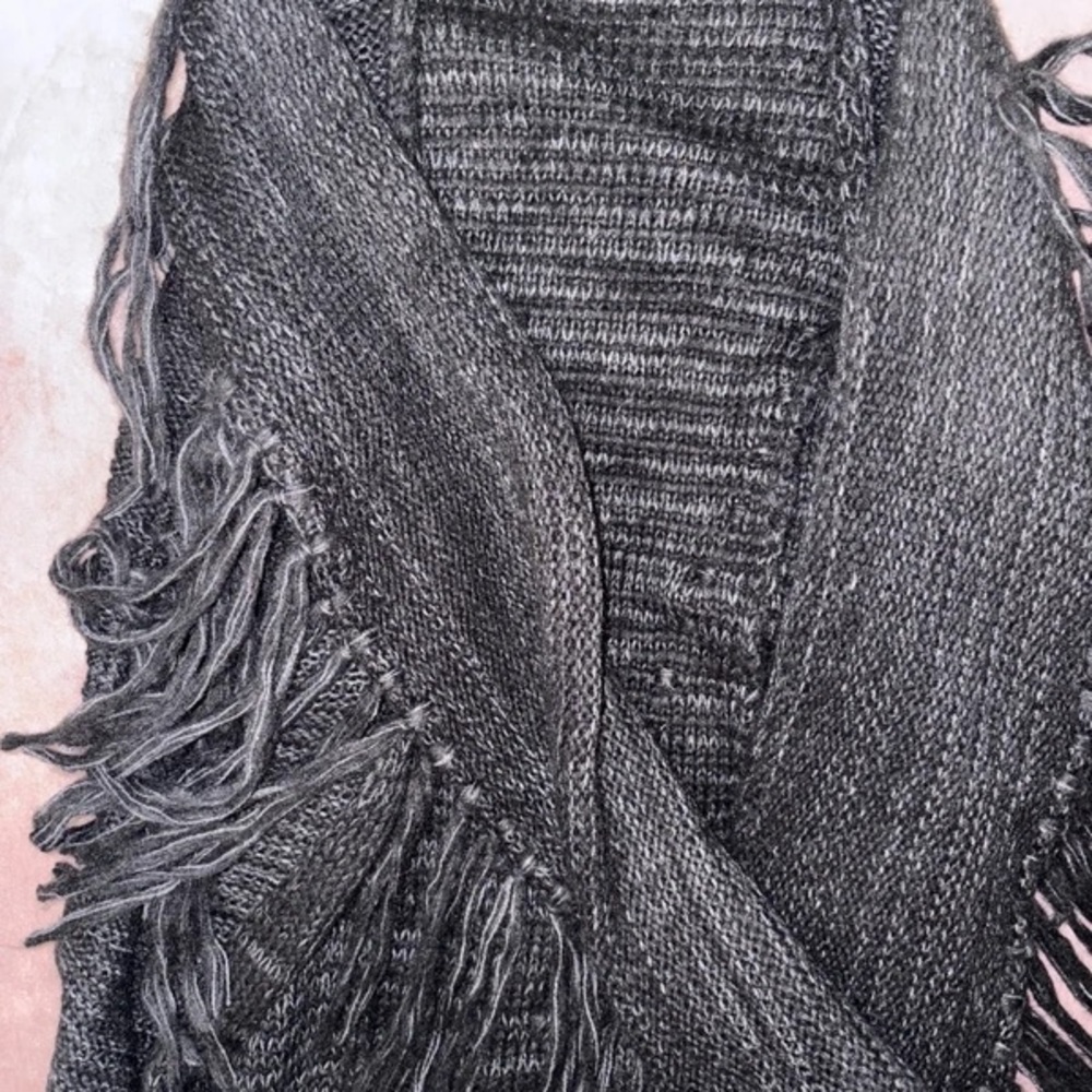 Copper Key Charcoal Fringe Open-Front Knit Cardigan - Picture 2 of 4